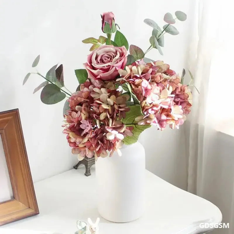 Artificial Flowers Silk Hydrangea Vase for Home Decoration Accessories Wedding Decorative Fake Plants Christmas Garland Material - Confia