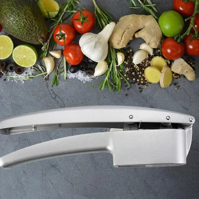 Garlic Press & Slicer 2 in 1 - Aluminium Garlic & Ginger Mincer and Slicer - with Slicing and Grinding - Kitchen Cooking Tools - Confia