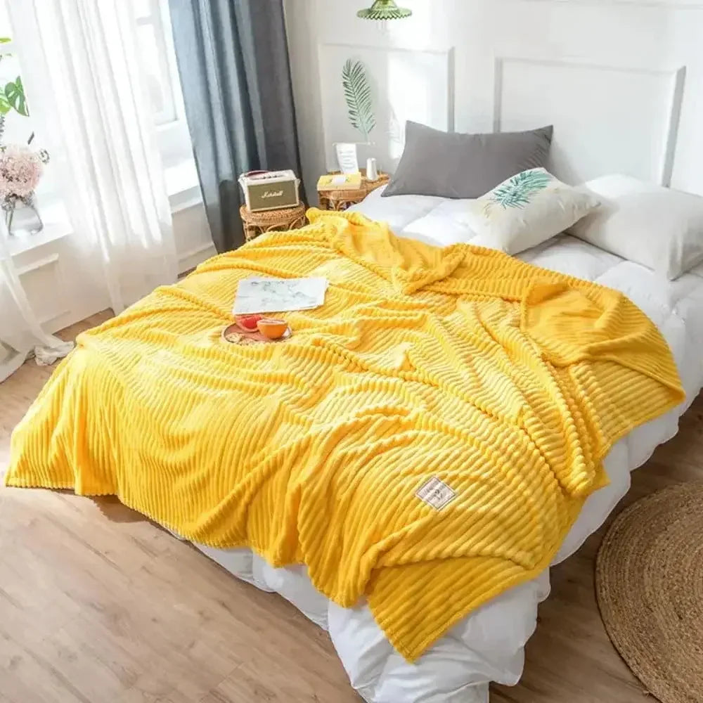 Striped Flannel Blankets For Beds Solid Pink Blue Color Soft Warm Mink Throw Sofa Cover Bedspread Beach Airplane Travel Blankets - Confia - reusablefoodstoragebags confia