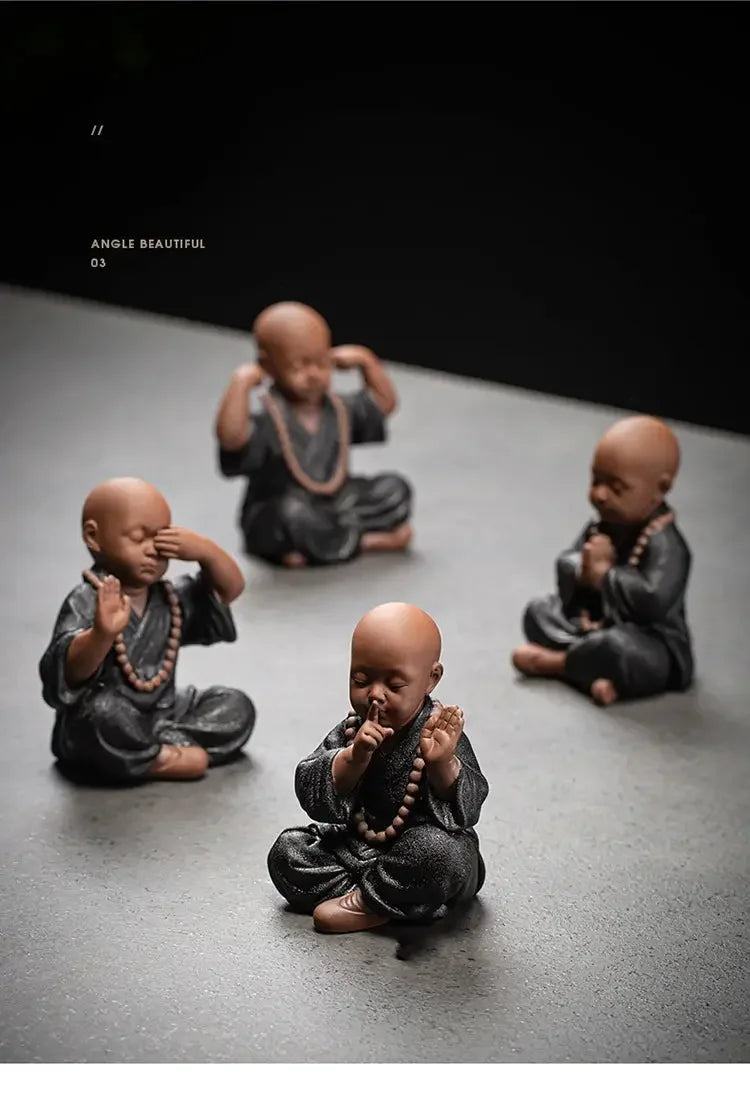 Ceramics Four Small Monk Statue Ceramic crafts Chinese characteristic decoration luxurious Home, Study, office accessories - Confia