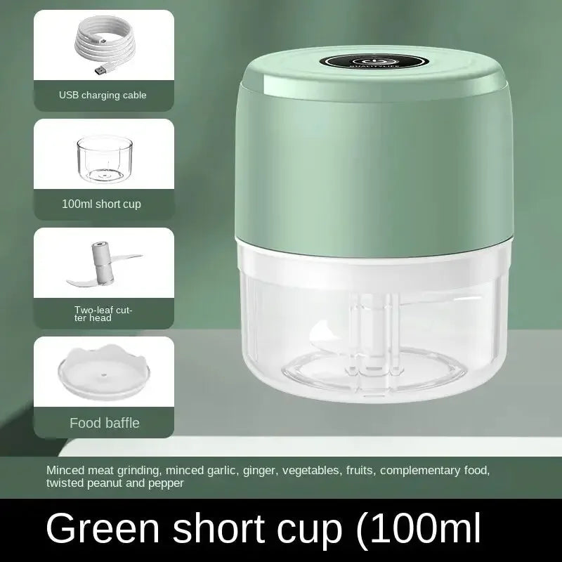Electric Meat Chopper - Portable Food Processor with Stainless Steel Blades, USB Rechargeable Mini Chopper for Meat, Vegetables, and Garlic - Confia