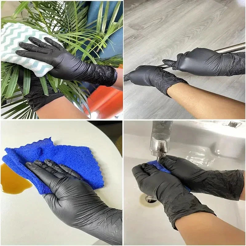100/50/20PCS Black Nitrile Gloves Thickened Disposable Gloves for Cleaning Hairdressing Waterproof Dishwashing Tattoo Gloves - Confia - reusablefoodstoragebags confia