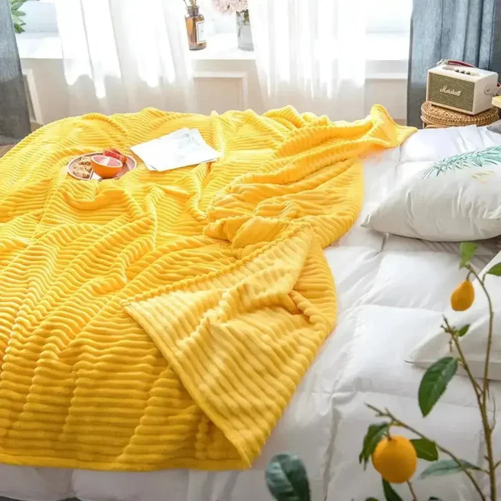 Striped Flannel Blankets For Beds Solid Pink Blue Color Soft Warm Mink Throw Sofa Cover Bedspread Beach Airplane Travel Blankets - Confia - reusablefoodstoragebags confia