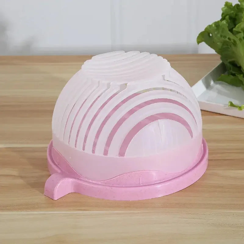 2 in 1 Vegetable and Fruit and Cutter Salad Maker with Safety Holder Slicer with Bowl and Plate for wash Vegetable, Multi Color - Confia