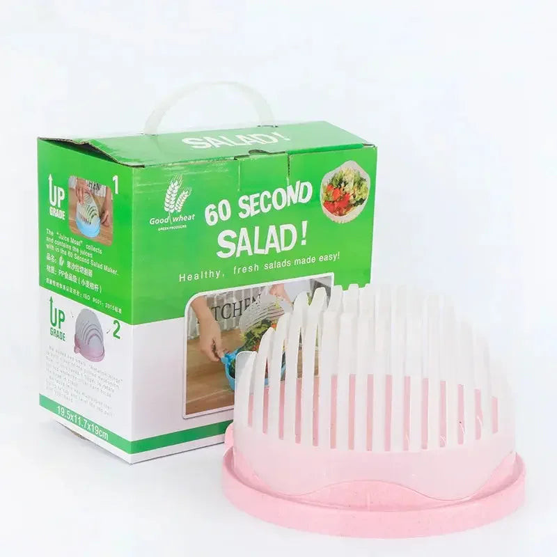 2 in 1 Vegetable and Fruit and Cutter Salad Maker with Safety Holder Slicer with Bowl and Plate for wash Vegetable, Multi Color - Confia