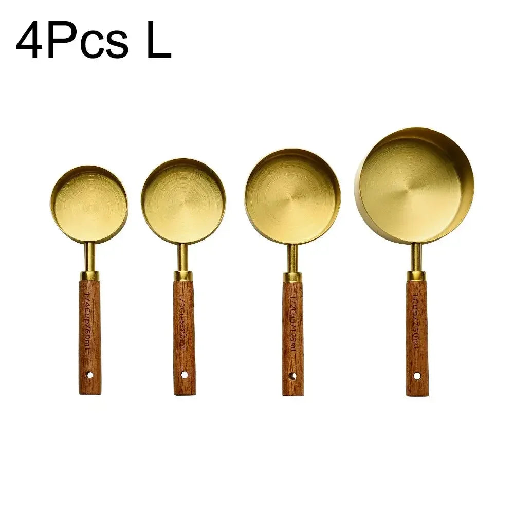 1/4/8pcs Stainless Steel Measuring Spoons With Scale Wooden Handle Household Kitchen Dining Bar Baking Tools Measuring Cups - Confia