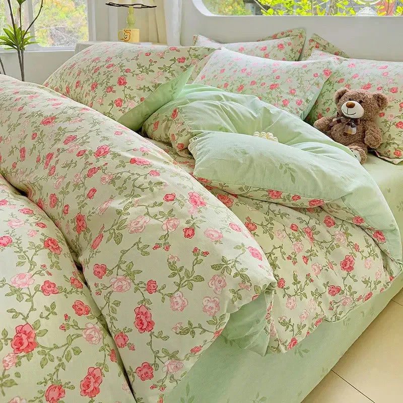 Comforter Botanical Flowers Garden Ultra Soft & Breathable 100% Nature Cotton Bedding Sets With Flat/Fitted Sheet 2 Pillowcases - Confia - reusablefoodstoragebags confia