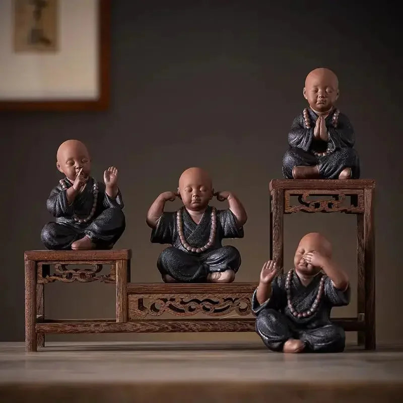 Ceramics Four Small Monk Statue Ceramic crafts Chinese characteristic decoration luxurious Home, Study, office accessories - Confia