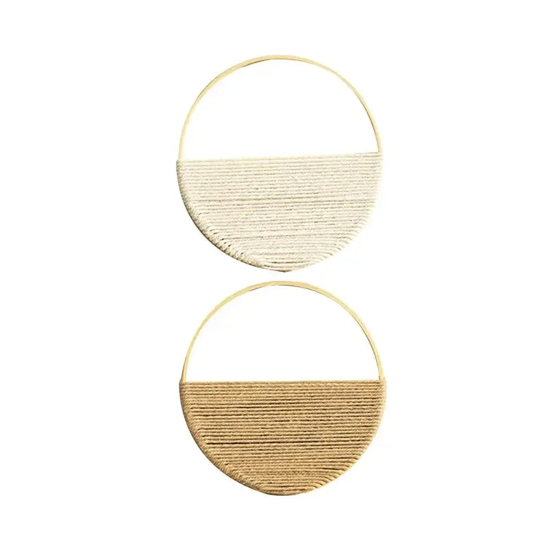 2Pcs Hand Woven Bohemian Wall Hanging Circular Wooden Cotton Rope Wall Decor Art Chic Bedroom Living Room Ideal Tapestries - Confia