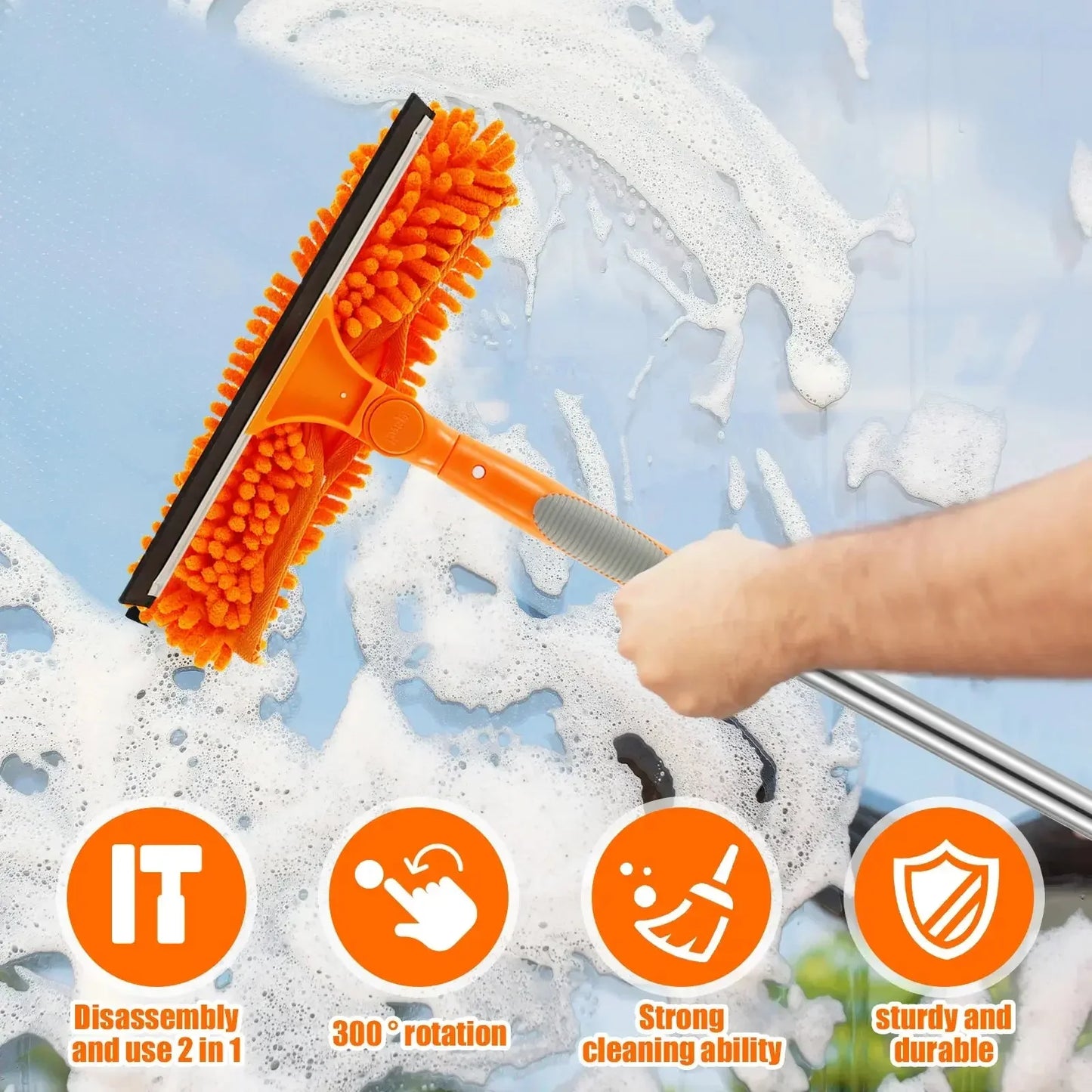 Cleaning Squeegee Window Shower Screen Brush Long Handle Sponge Car Window Squeegee for Gas Station, Glass,Shower - Confia - reusablefoodstoragebags confia