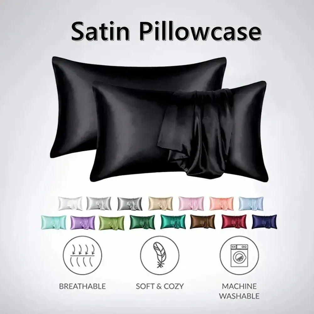 2pcs/lot Solid Silky Satin Skin Care Pillowcases Hair Anti Pillow Case Queen Size Envelope Pillow Covers for Home Hotel Travel - Confia - reusablefoodstoragebags confia