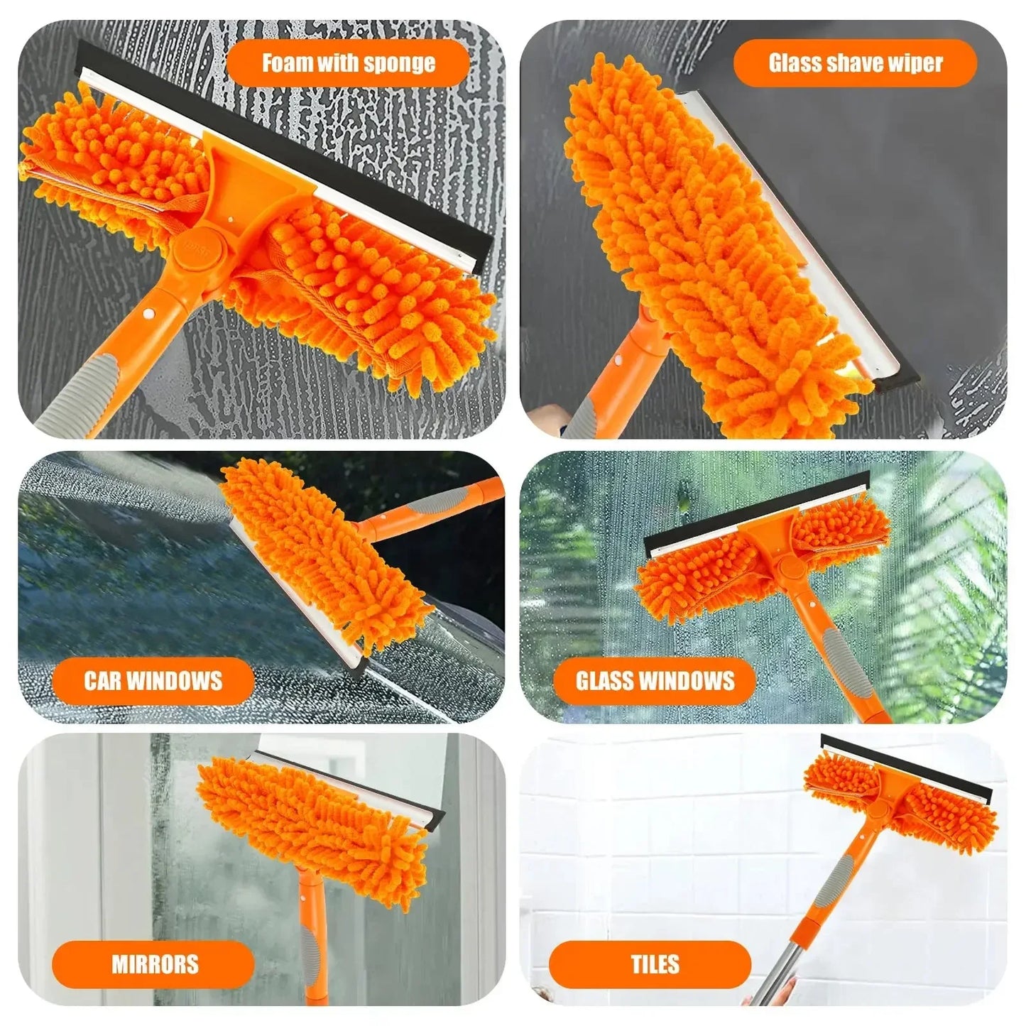 Cleaning Squeegee Window Shower Screen Brush Long Handle Sponge Car Window Squeegee for Gas Station, Glass,Shower - Confia - reusablefoodstoragebags confia