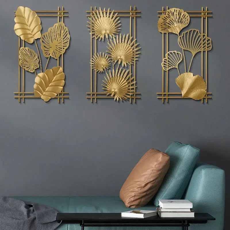 Nordic Metal Wrought Iron Leaf Wall Hanging Ornament Plant Ginkgo Palm Maple Leaves Wall Pendant Living Room Bedroom Home Decor - Confia