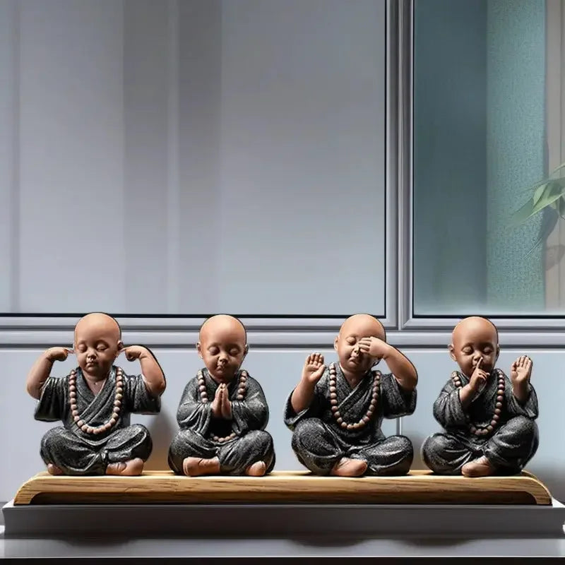 Ceramics Four Small Monk Statue Ceramic crafts Chinese characteristic decoration luxurious Home, Study, office accessories - Confia