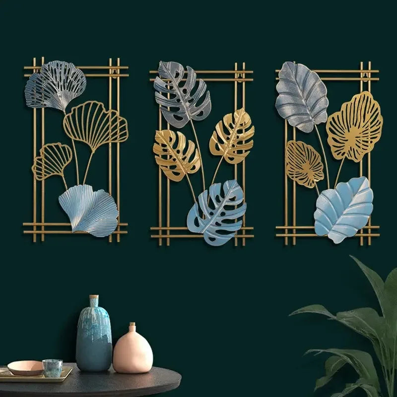 Nordic Metal Wrought Iron Leaf Wall Hanging Ornament Plant Ginkgo Palm Maple Leaves Wall Pendant Living Room Bedroom Home Decor - Confia