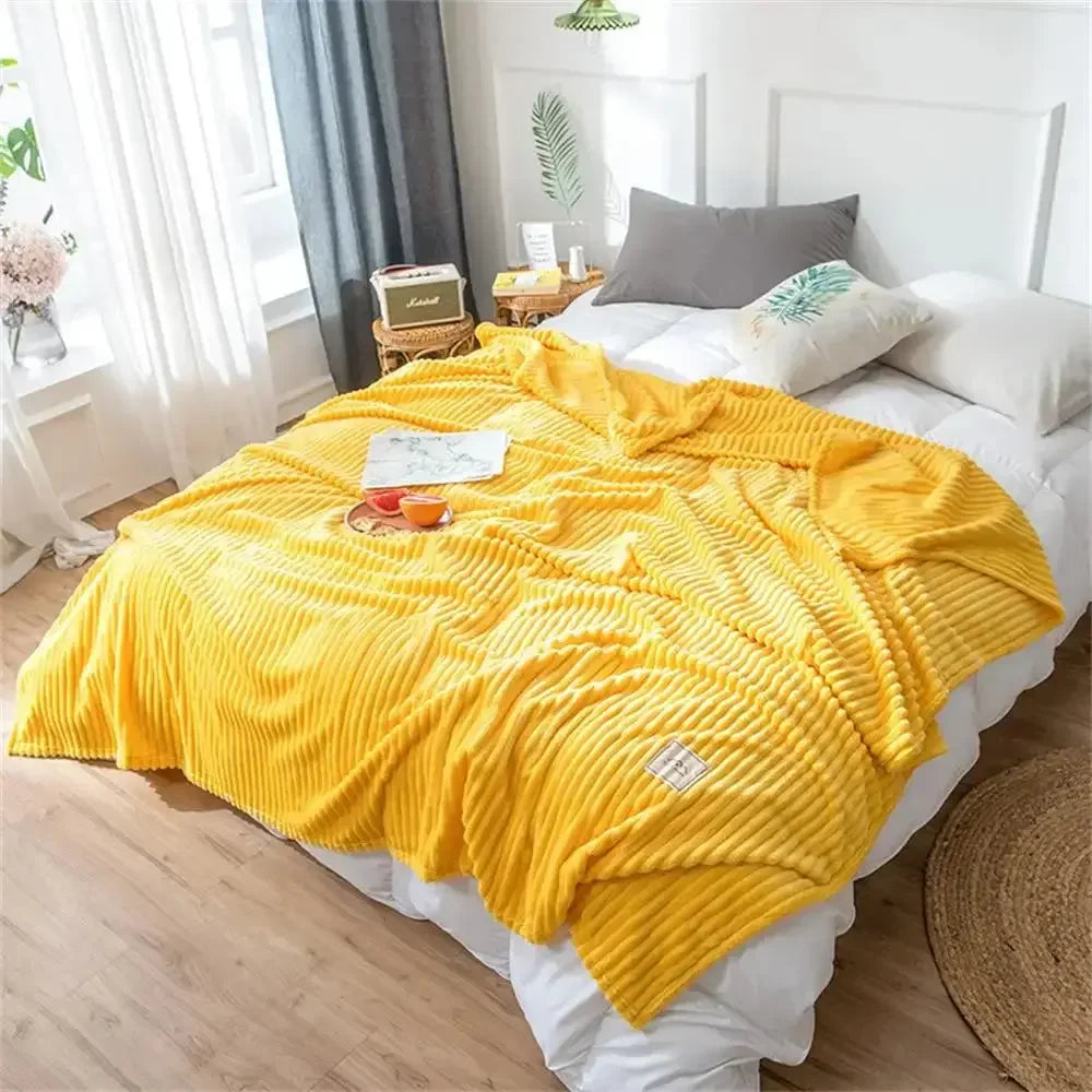 Striped Flannel Blankets For Beds Solid Pink Blue Color Soft Warm Mink Throw Sofa Cover Bedspread Beach Airplane Travel Blankets - Confia - reusablefoodstoragebags confia