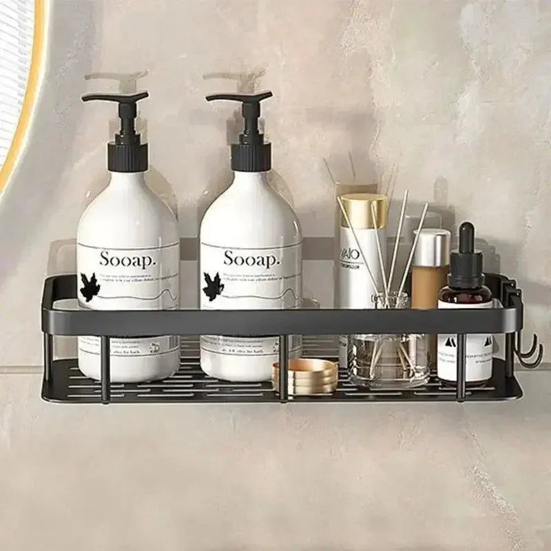 Bathroom Storage Rack, No-Drill Wall Mount Corner Shelf, Multipurpose Self-Adhesive Aluminum Bathroom Wall Mounted Storage Organizer Shelf Holder/Rack/Bathroom Accessories - Confia - reusablefoodstoragebags confia