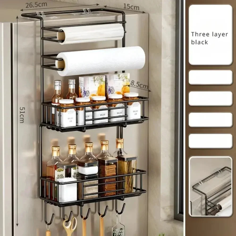 Magnetic Fridge Spice Rack, Space Saving Organizer Black Shelf on Refrigerator, Kitchen Paper Towel Holder, Foldable Design - Confia - reusablefoodstoragebags confia