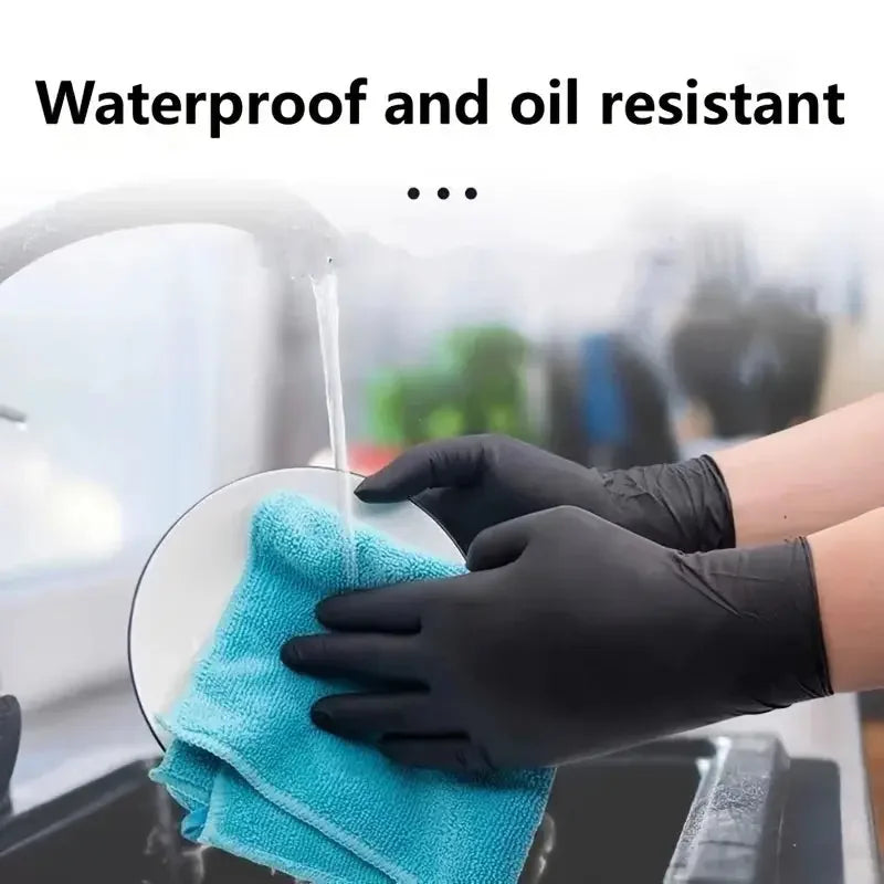 100/50/20PCS Black Nitrile Gloves Thickened Disposable Gloves for Cleaning Hairdressing Waterproof Dishwashing Tattoo Gloves - Confia - reusablefoodstoragebags confia