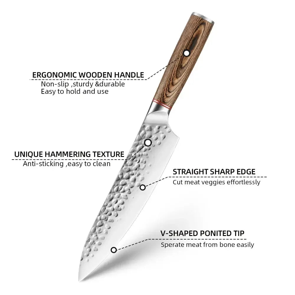 Kitchen Chef Knives Hand Forged Hammer Fruit Vegetable Meat Butcher Cleaver Professional Sharp Slicing Boning Knife with Holder - Confia