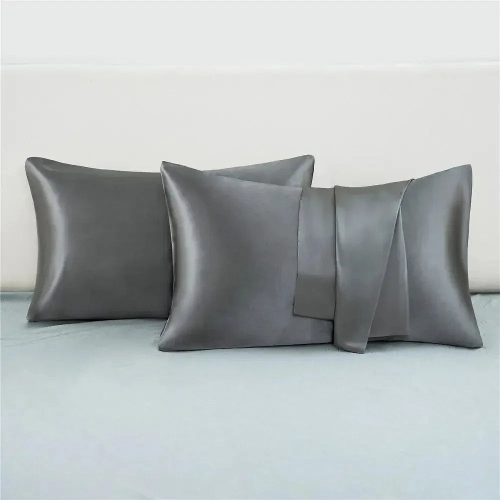 2pcs/lot Solid Silky Satin Skin Care Pillowcases Hair Anti Pillow Case Queen Size Envelope Pillow Covers for Home Hotel Travel - Confia - reusablefoodstoragebags confia