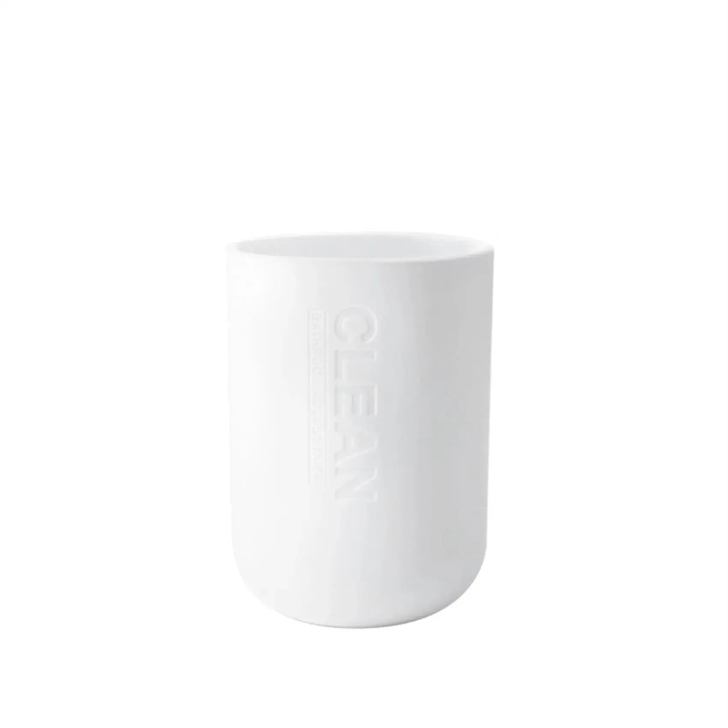 Bathroom Wash Accessories Bamboo Wood Set Ribbed Design with Bamboo Accents, Includes Soap Dispenser, Toothbrush Holder, Tumbler & Soap Dish (White) - Confia - reusablefoodstoragebags confia