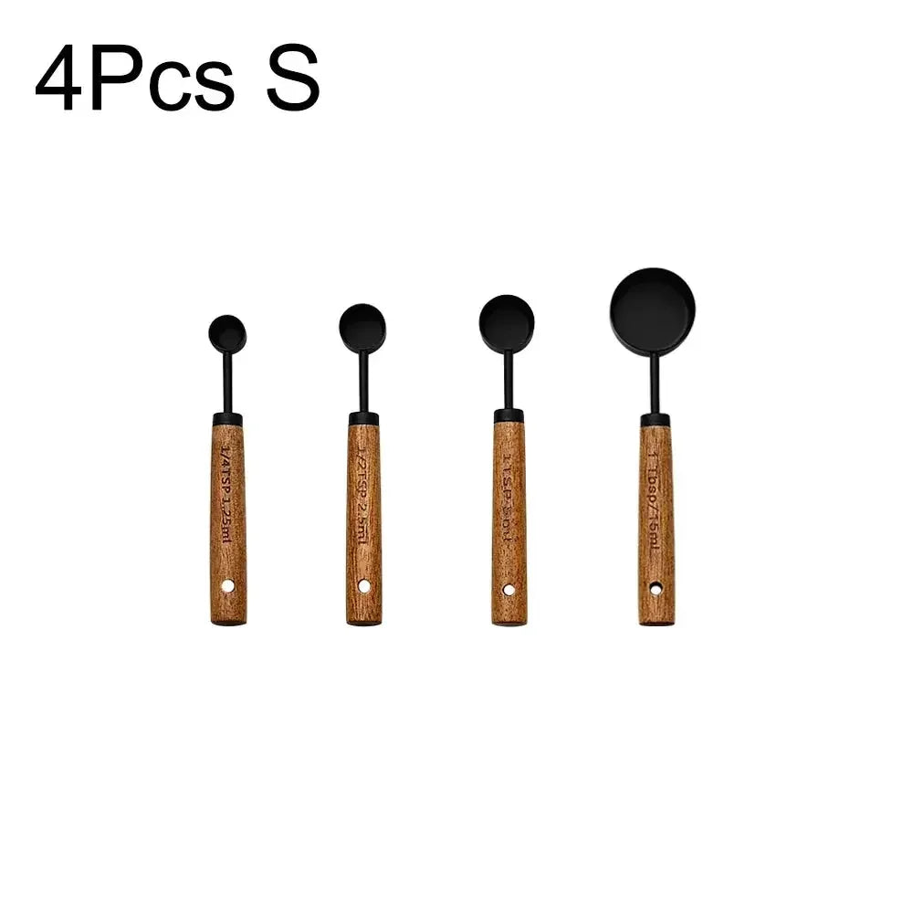 1/4/8pcs Stainless Steel Measuring Spoons With Scale Wooden Handle Household Kitchen Dining Bar Baking Tools Measuring Cups - Confia