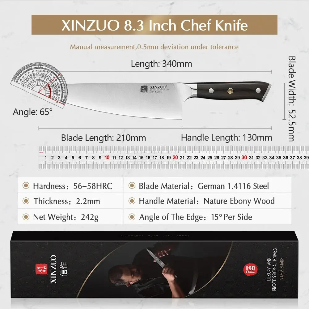 XINZUO Classic Design 8.3'' Chef Knife Kitchen Knife 56-58HRC German 1.4116 Steel Razor Sharp Cutting Meat With Comfort Handle - Confia