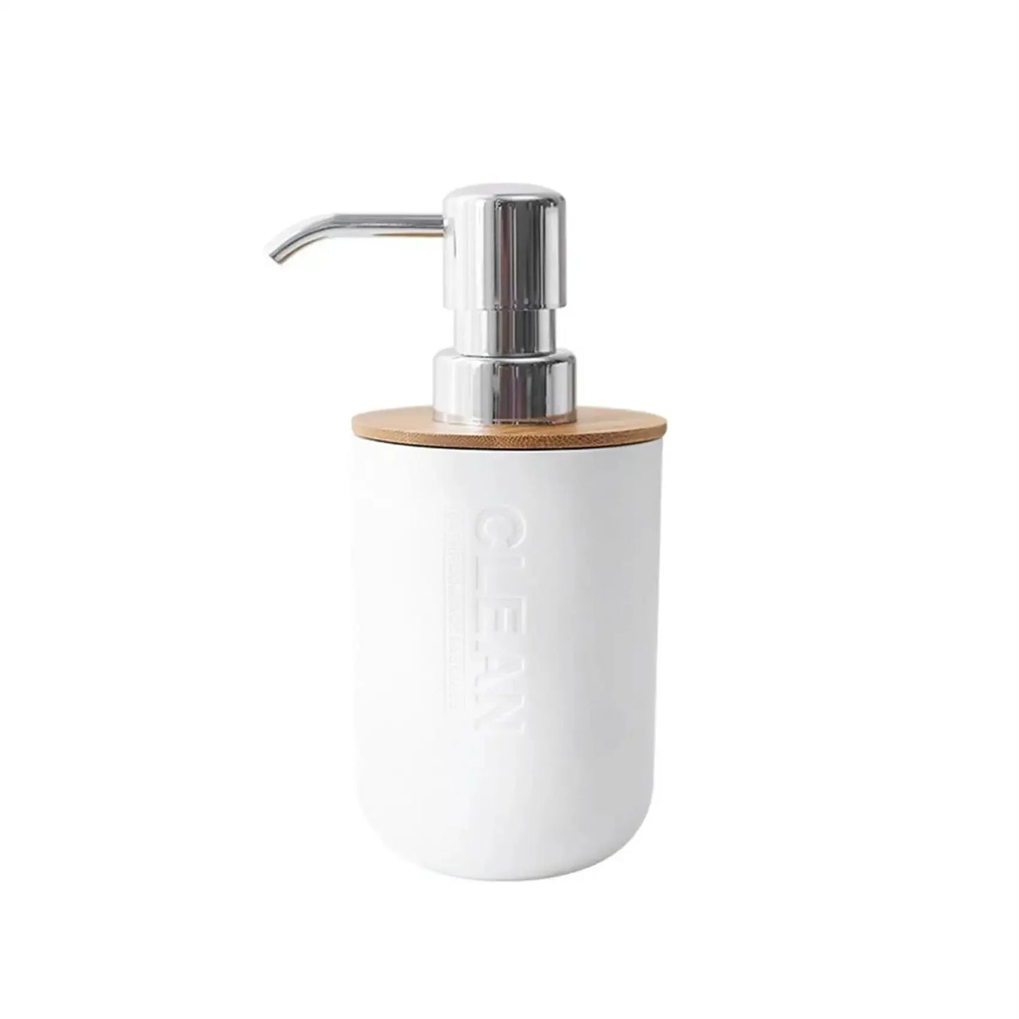 Bathroom Wash Accessories Bamboo Wood Set Ribbed Design with Bamboo Accents, Includes Soap Dispenser, Toothbrush Holder, Tumbler & Soap Dish (White) - Confia - reusablefoodstoragebags confia