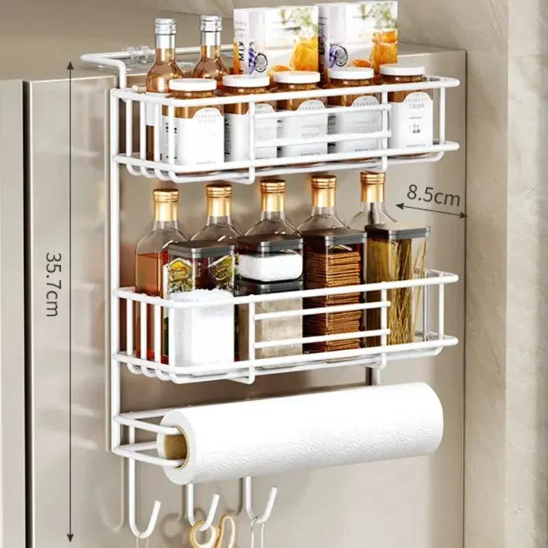 Magnetic Fridge Spice Rack, Space Saving Organizer Black Shelf on Refrigerator, Kitchen Paper Towel Holder, Foldable Design - Confia - reusablefoodstoragebags confia