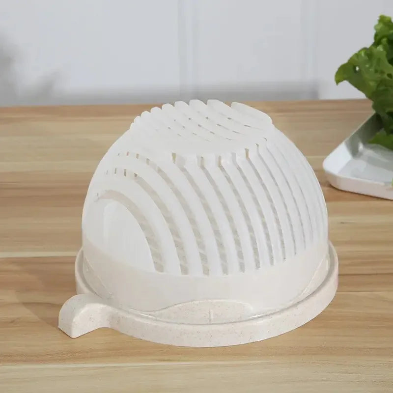 2 in 1 Vegetable and Fruit and Cutter Salad Maker with Safety Holder Slicer with Bowl and Plate for wash Vegetable, Multi Color - Confia