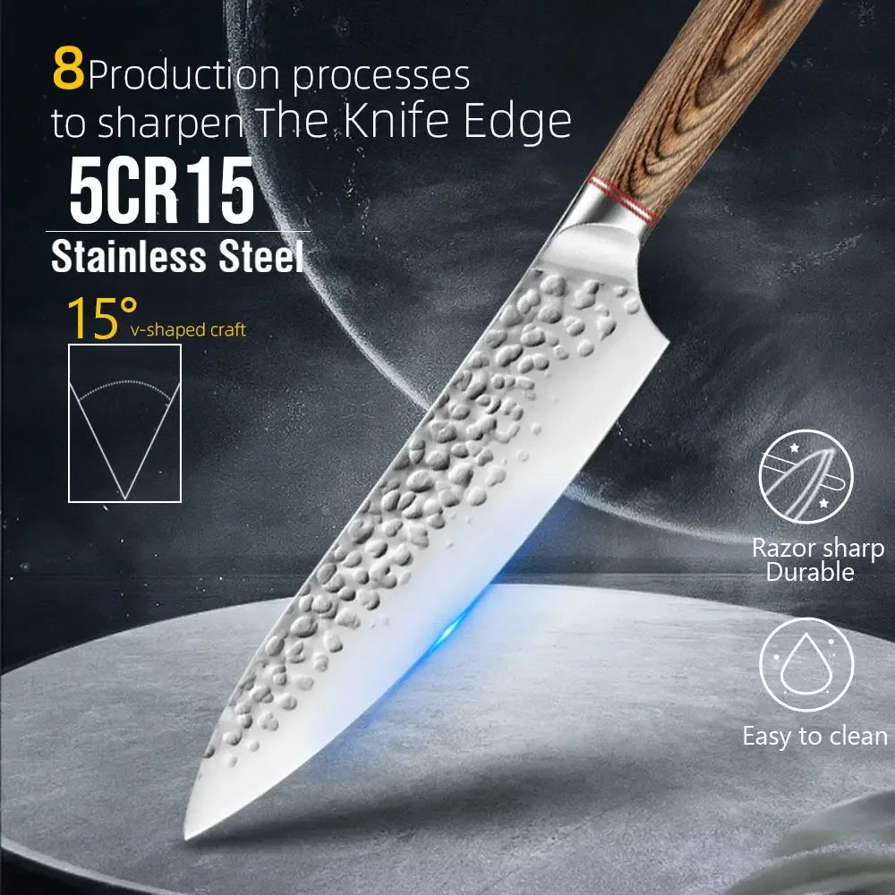 Kitchen Chef Knives Hand Forged Hammer Fruit Vegetable Meat Butcher Cleaver Professional Sharp Slicing Boning Knife with Holder - Confia