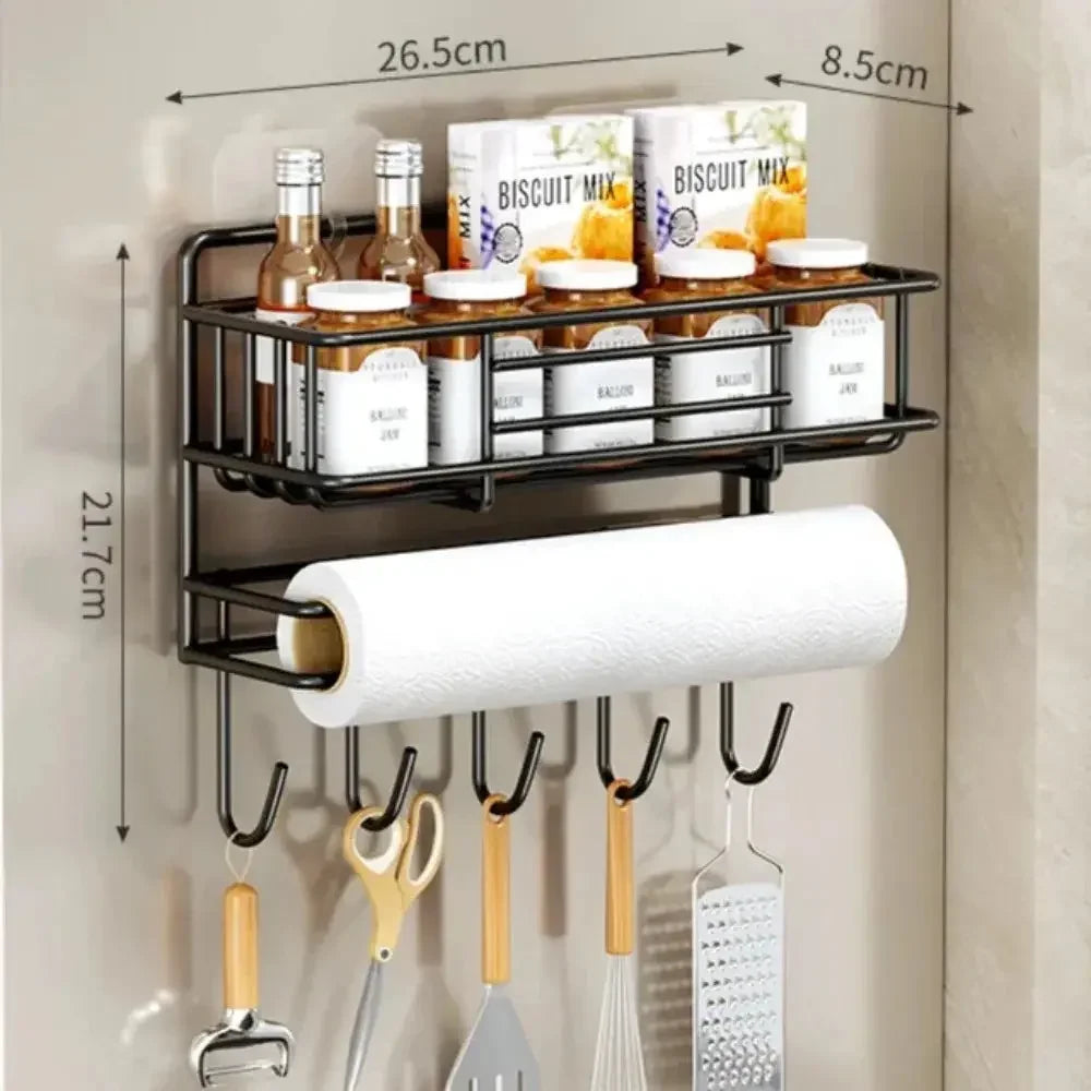 Magnetic Fridge Spice Rack, Space Saving Organizer Black Shelf on Refrigerator, Kitchen Paper Towel Holder, Foldable Design - Confia - reusablefoodstoragebags confia