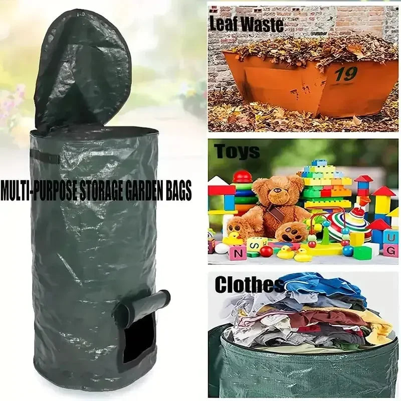 1 Pack, 34 Gallons Reusable Yard Waste Bags with Lid Extra Large Lawn Leaf Bags Heavy Duty Garden Waste Bags Container for Clean Up Outdoor Debris Leaves Grass Clippings - Confia - reusablefoodstoragebags confia
