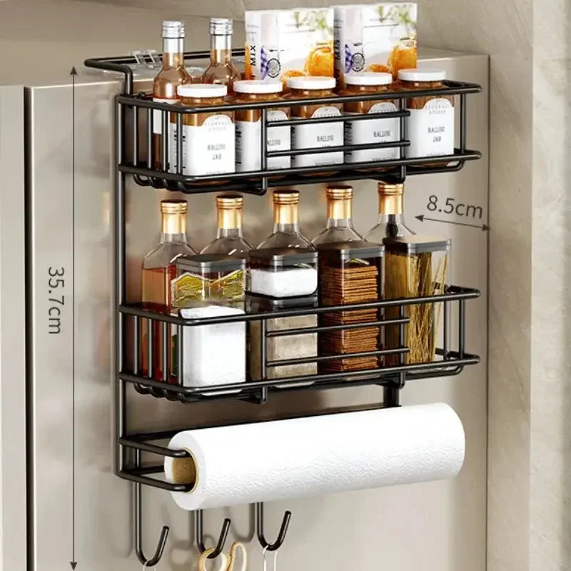 Magnetic Fridge Spice Rack, Space Saving Organizer Black Shelf on Refrigerator, Kitchen Paper Towel Holder, Foldable Design - Confia - reusablefoodstoragebags confia
