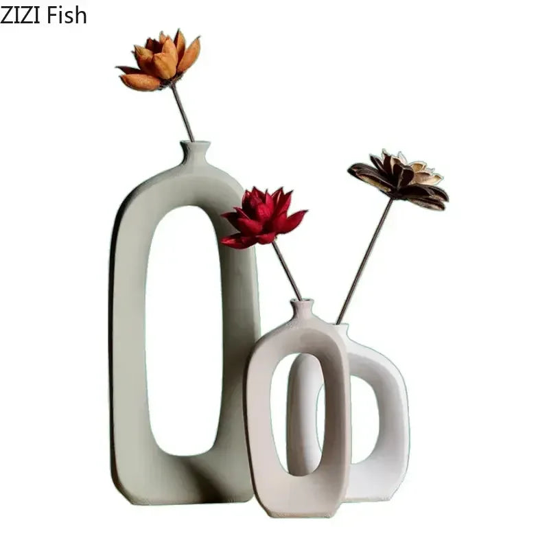 Ceramic Small Mouth Vase Flower Arrangement Dried Flower Vase Decorative Vases Ornament Decoration Crafts Home Accessories Vases - Confia