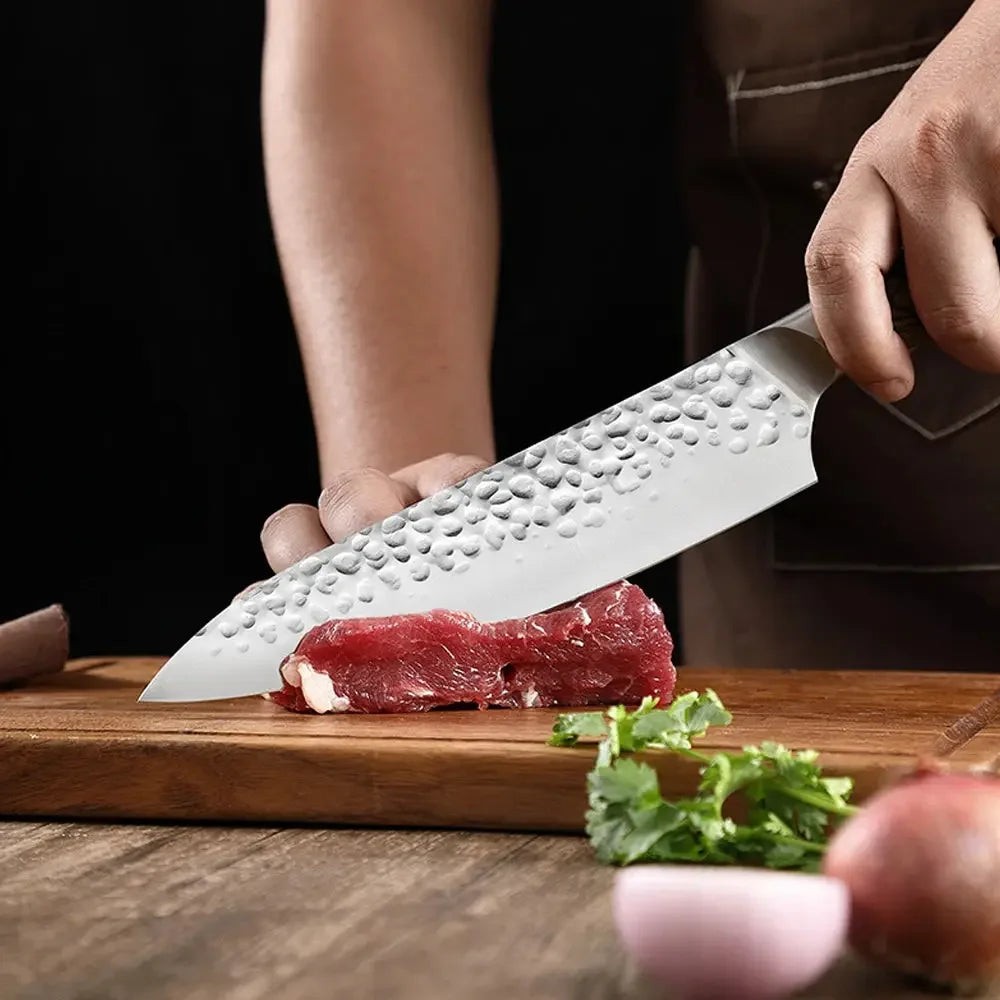 Kitchen Chef Knives Hand Forged Hammer Fruit Vegetable Meat Butcher Cleaver Professional Sharp Slicing Boning Knife with Holder - Confia