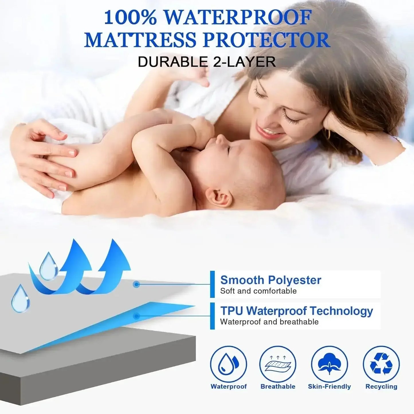 Safe Waterproof Mattress Protector, Breathable and Hypoallergenic Ultra Soft Fitted Bed Protector Cover, Machine Washable - Confia - reusablefoodstoragebags confia