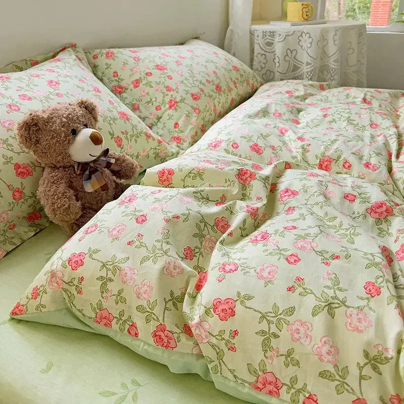 Comforter Botanical Flowers Garden Ultra Soft & Breathable 100% Nature Cotton Bedding Sets With Flat/Fitted Sheet 2 Pillowcases - Confia - reusablefoodstoragebags confia