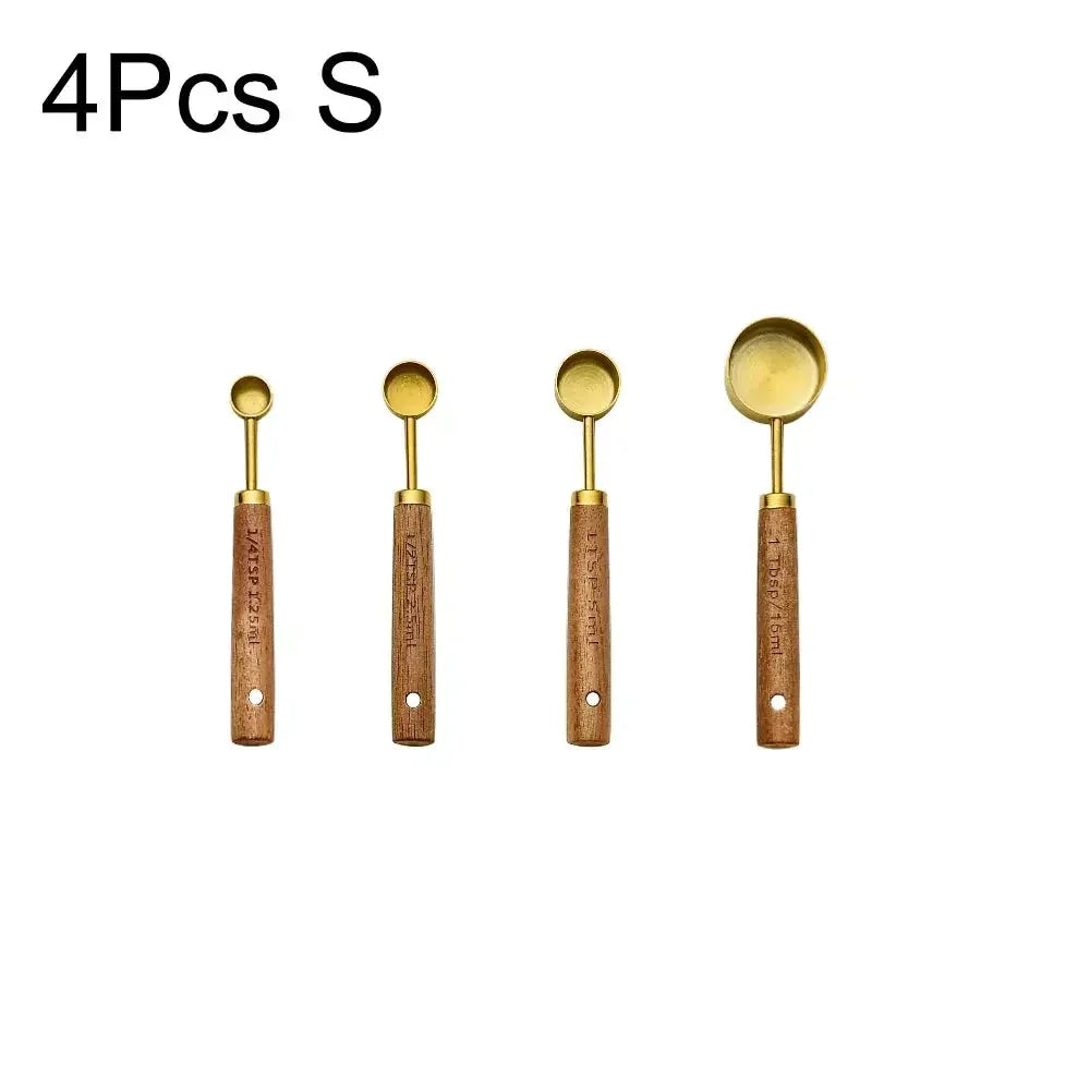 1/4/8pcs Stainless Steel Measuring Spoons With Scale Wooden Handle Household Kitchen Dining Bar Baking Tools Measuring Cups - Confia