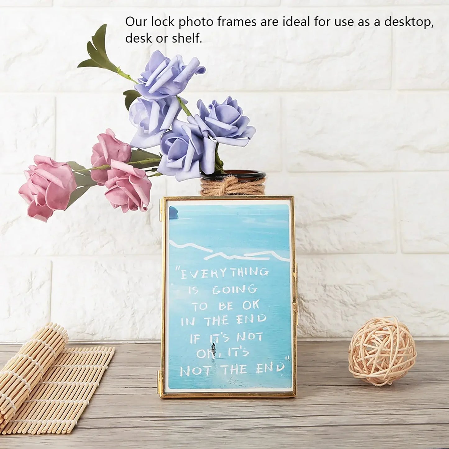 Decorative Glass Photo Frame with Gold Metal Stand, Table Brass double Glass Photo Frame for Dried, pressed Flowers, Floating Frame for Gifting 5x7 inches Tabletop, decorative - Confia