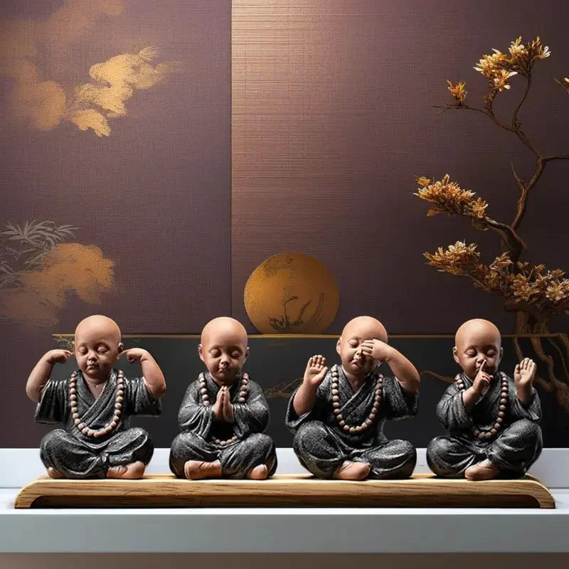 Ceramics Four Small Monk Statue Ceramic crafts Chinese characteristic decoration luxurious Home, Study, office accessories - Confia