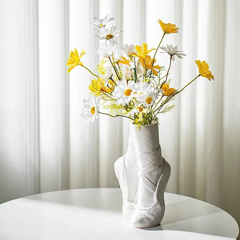 Ceramic Nordic Art Vase, Ballet Shoes Dancer Sculpture, Flower Vase, Room Flower Arrangement Crafts, Home Decoration Accessories - Confia