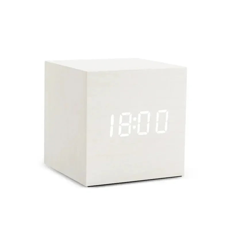 Alarm Clock LED Wooden Watch Table Voice Control Digital Wood Despertador USB/AAA Powered Electronic Desktop Clocks - Confia