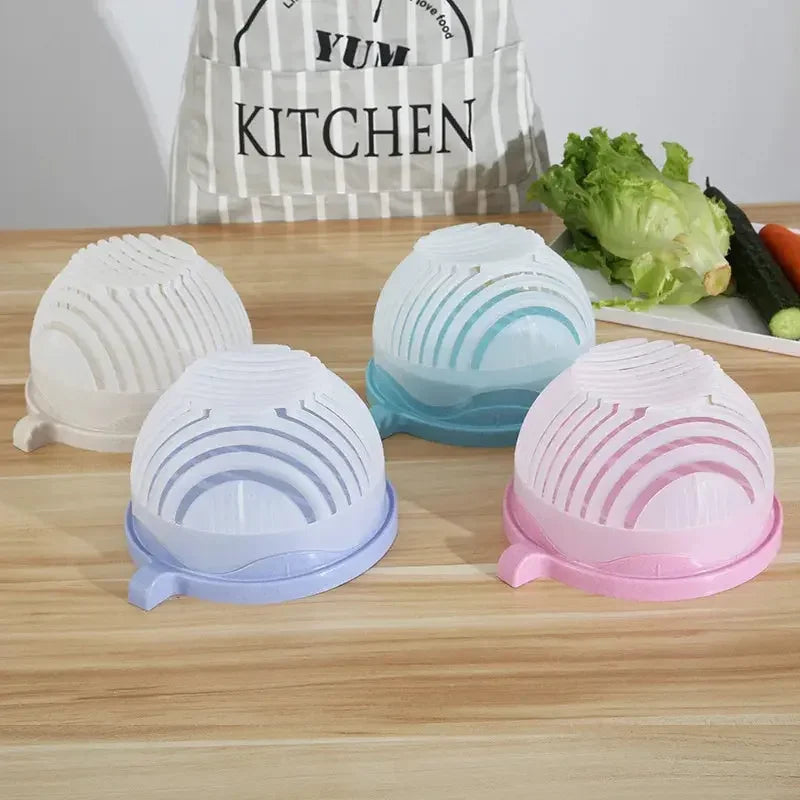 2 in 1 Vegetable and Fruit and Cutter Salad Maker with Safety Holder Slicer with Bowl and Plate for wash Vegetable, Multi Color - Confia
