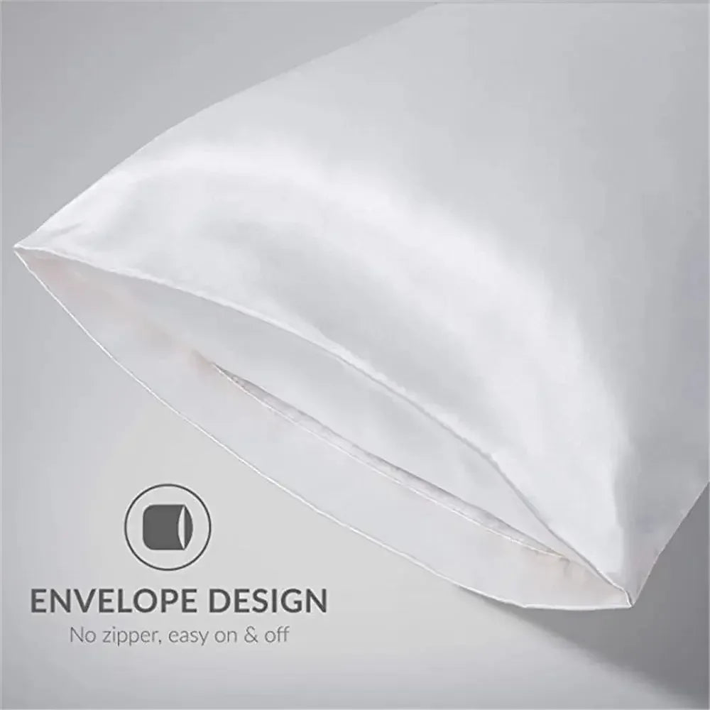 2pcs/lot Solid Silky Satin Skin Care Pillowcases Hair Anti Pillow Case Queen Size Envelope Pillow Covers for Home Hotel Travel - Confia - reusablefoodstoragebags confia
