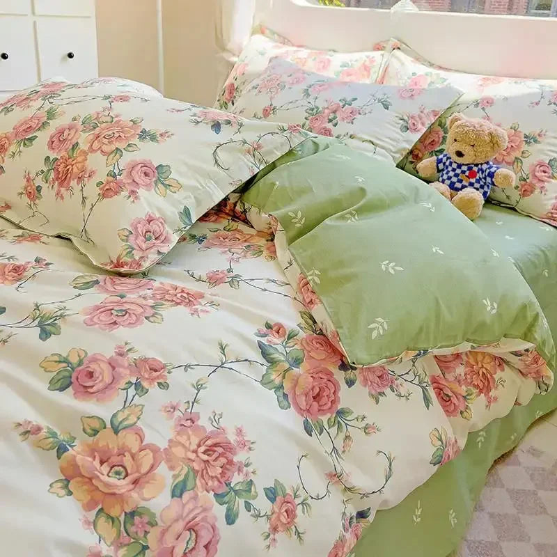 Comforter Botanical Flowers Garden Ultra Soft & Breathable 100% Nature Cotton Bedding Sets With Flat/Fitted Sheet 2 Pillowcases - Confia - reusablefoodstoragebags confia