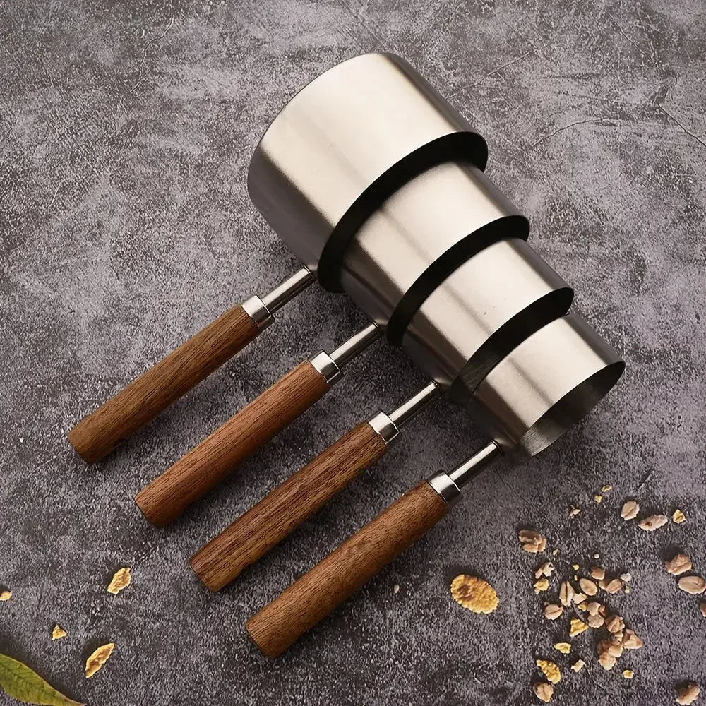 1/4/8pcs Stainless Steel Measuring Spoons With Scale Wooden Handle Household Kitchen Dining Bar Baking Tools Measuring Cups - Confia