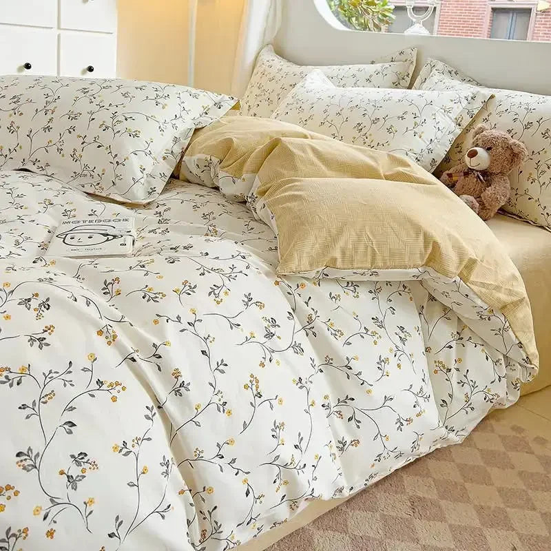 Comforter Botanical Flowers Garden Ultra Soft & Breathable 100% Nature Cotton Bedding Sets With Flat/Fitted Sheet 2 Pillowcases - Confia - reusablefoodstoragebags confia