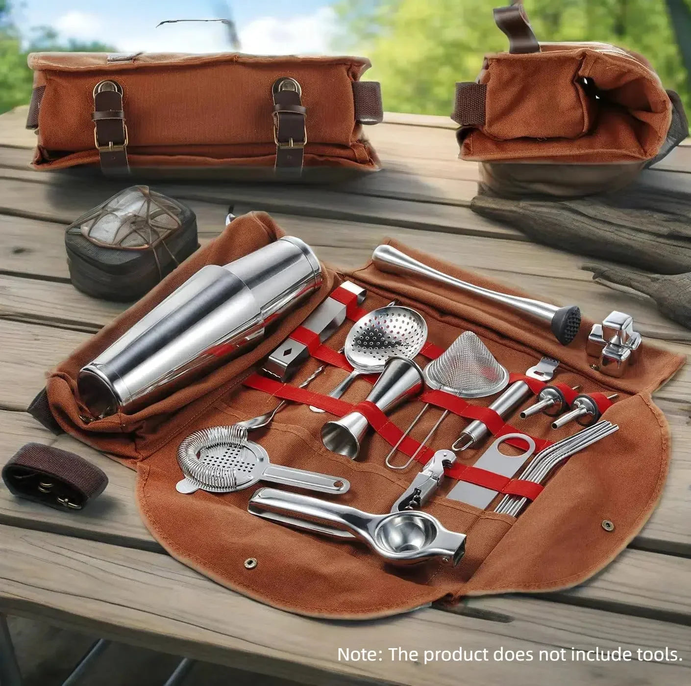 Bartender Bag,Bartender Kit Bag, Portable Waxed Canvas Bag Can Use For Professional 17-Piece Bar Tool Set, Including Shoulder Strap for Easy Carry - Confia